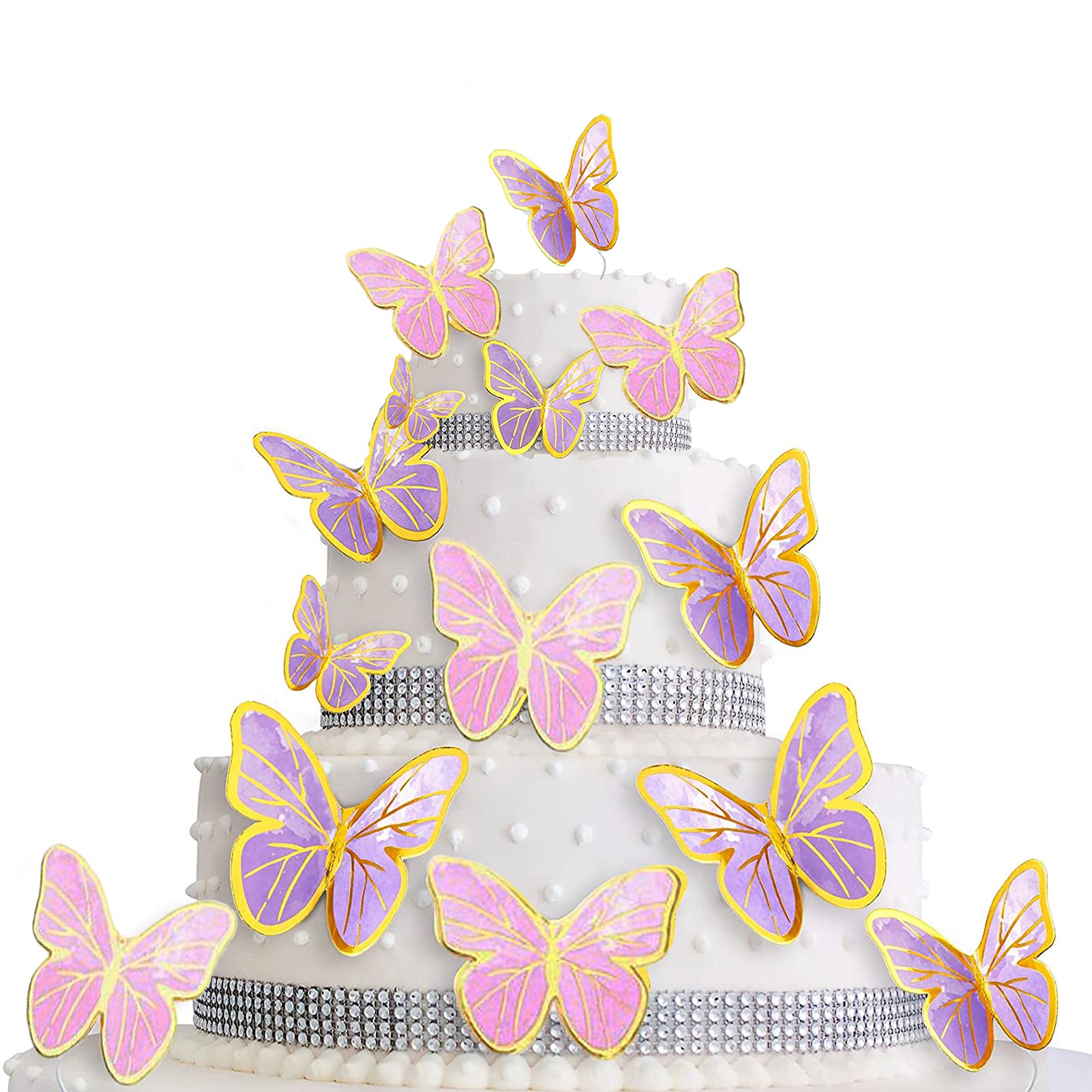 80Pcs Butterfly Cake Toppers Set Happy Birthday 3D Mixed Color Pink Purple Cupcake Picks Butterfly Cupcake Topper with Dot Glue Decorations for Anniversary Party Wedding Wall Decor Supplies