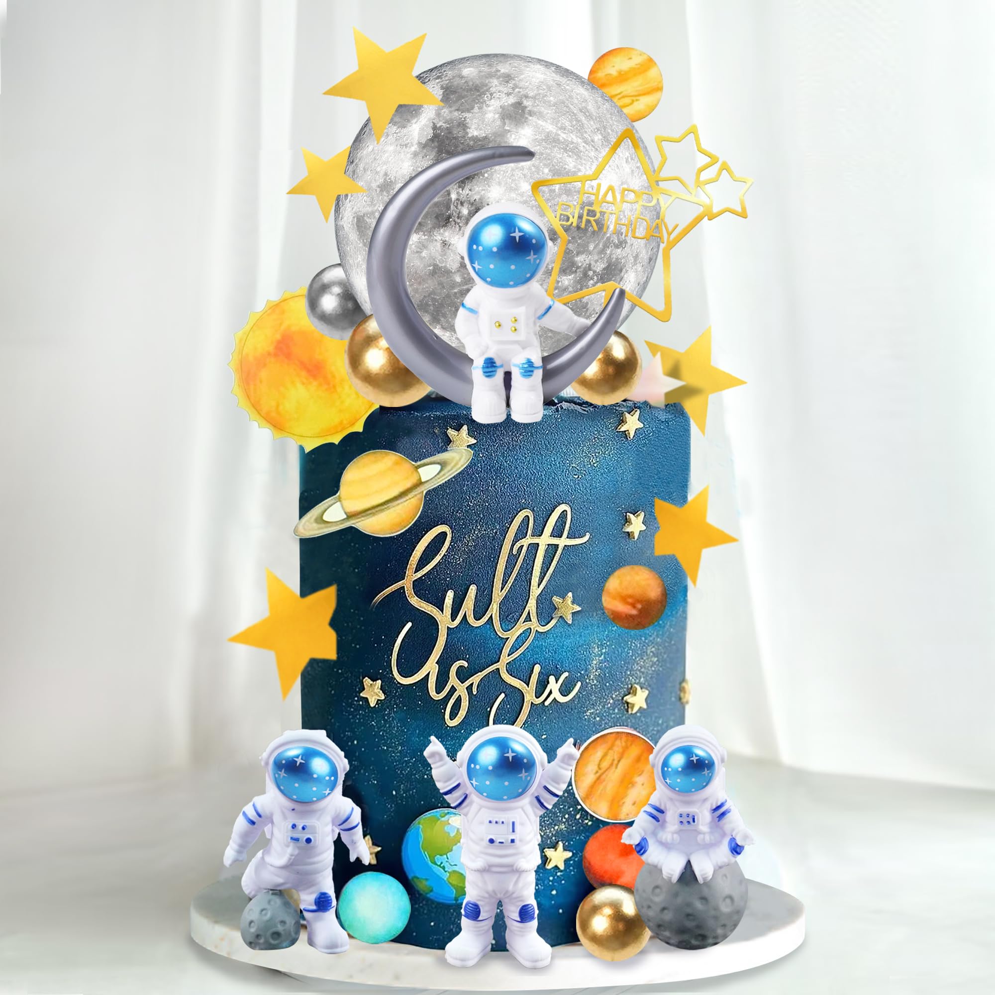 34 PCS Space Cake Toppers Outer Space Astronaut Figurines Planet Satellite Balls and Stars Kids Space Theme Decorations for Birthday Party Supplies Baby Shower (Planet)