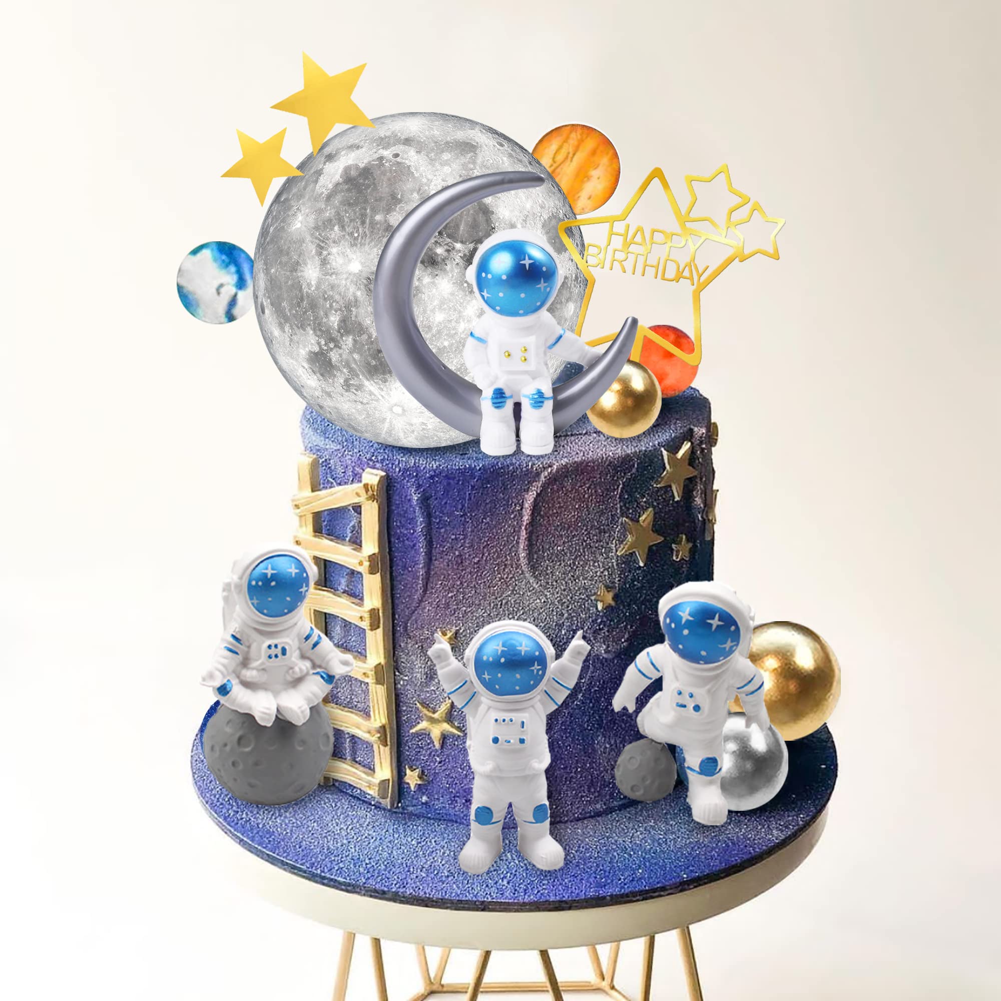 34 PCS Space Cake Toppers Outer Space Astronaut Figurines Planet Satellite Balls and Stars Kids Space Theme Decorations for Birthday Party Supplies Baby Shower (Planet)