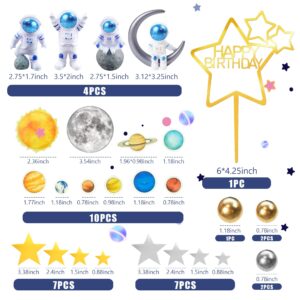 34 PCS Space Cake Toppers Outer Space Astronaut Figurines Planet Satellite Balls and Stars Kids Space Theme Decorations for Birthday Party Supplies Baby Shower (Planet)