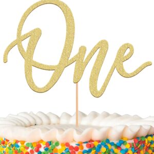 MYAMPED First Birthday Cake Topper - Glitter Gold One Sign 1st birthday Cake Decorating Supplies, Suitable for Baby Shower Favors, Baby Gender Reveal, Baby Birthday Party or Baby Photo Booth Props