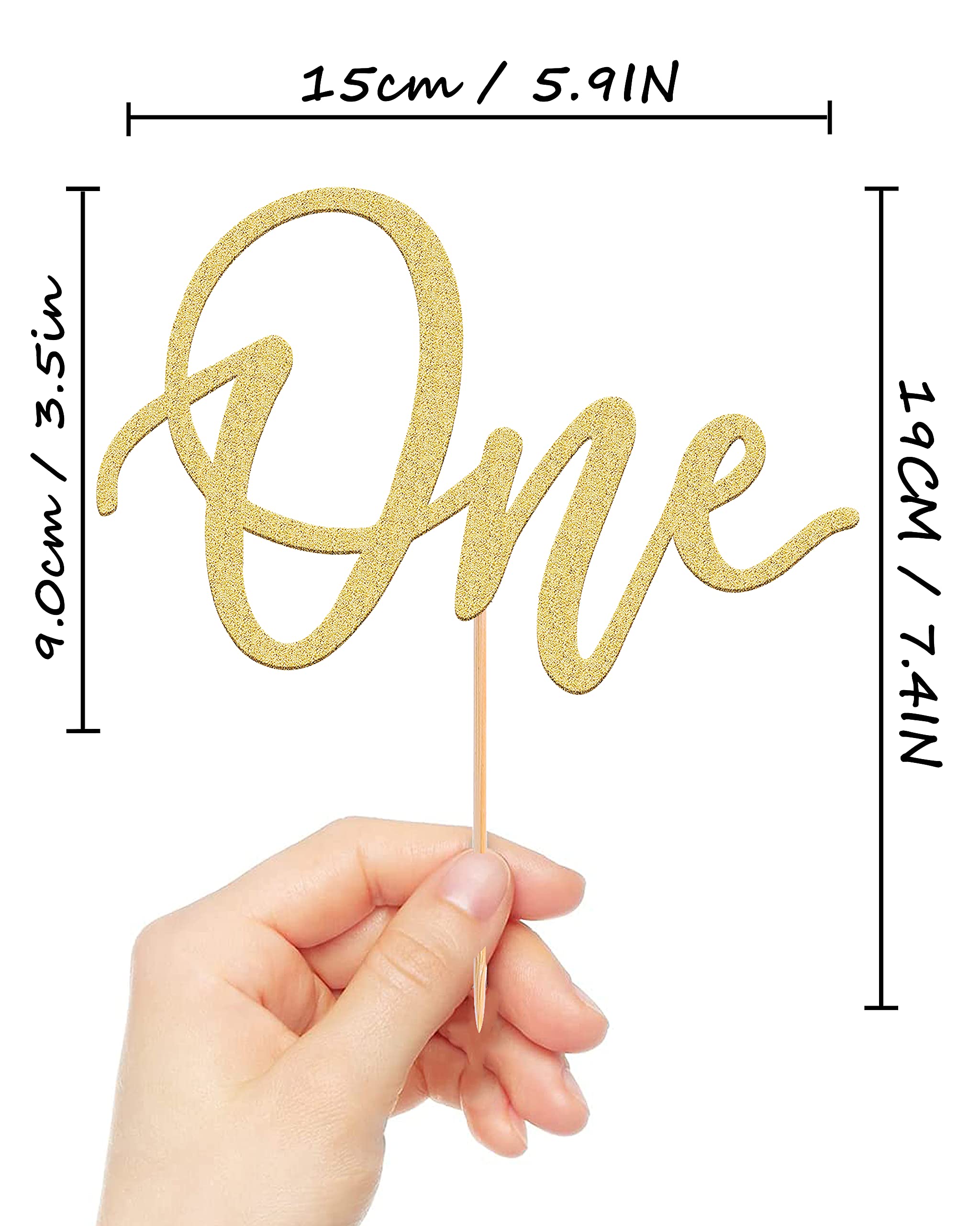 MYAMPED First Birthday Cake Topper - Glitter Gold One Sign 1st birthday Cake Decorating Supplies, Suitable for Baby Shower Favors, Baby Gender Reveal, Baby Birthday Party or Baby Photo Booth Props