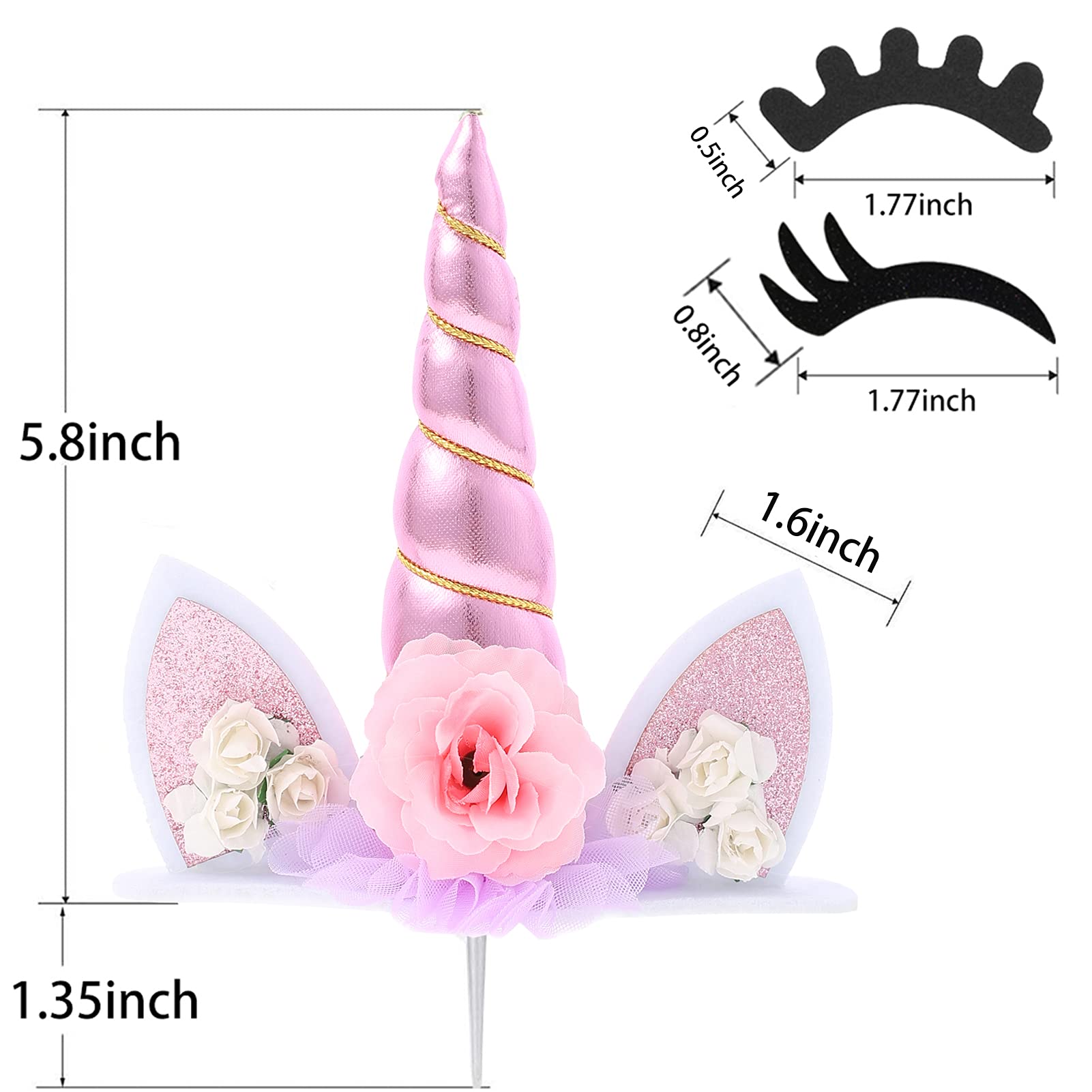 Unicorn Cake Topper Unicorn Birthday Party Supplies Unicorn Cake Decoration Pink Unicorn Horn Cake Topper Unicorn Birthday Decorations for Girls First Birthday Cake Topper with Eyelashes, 5.8 Inch