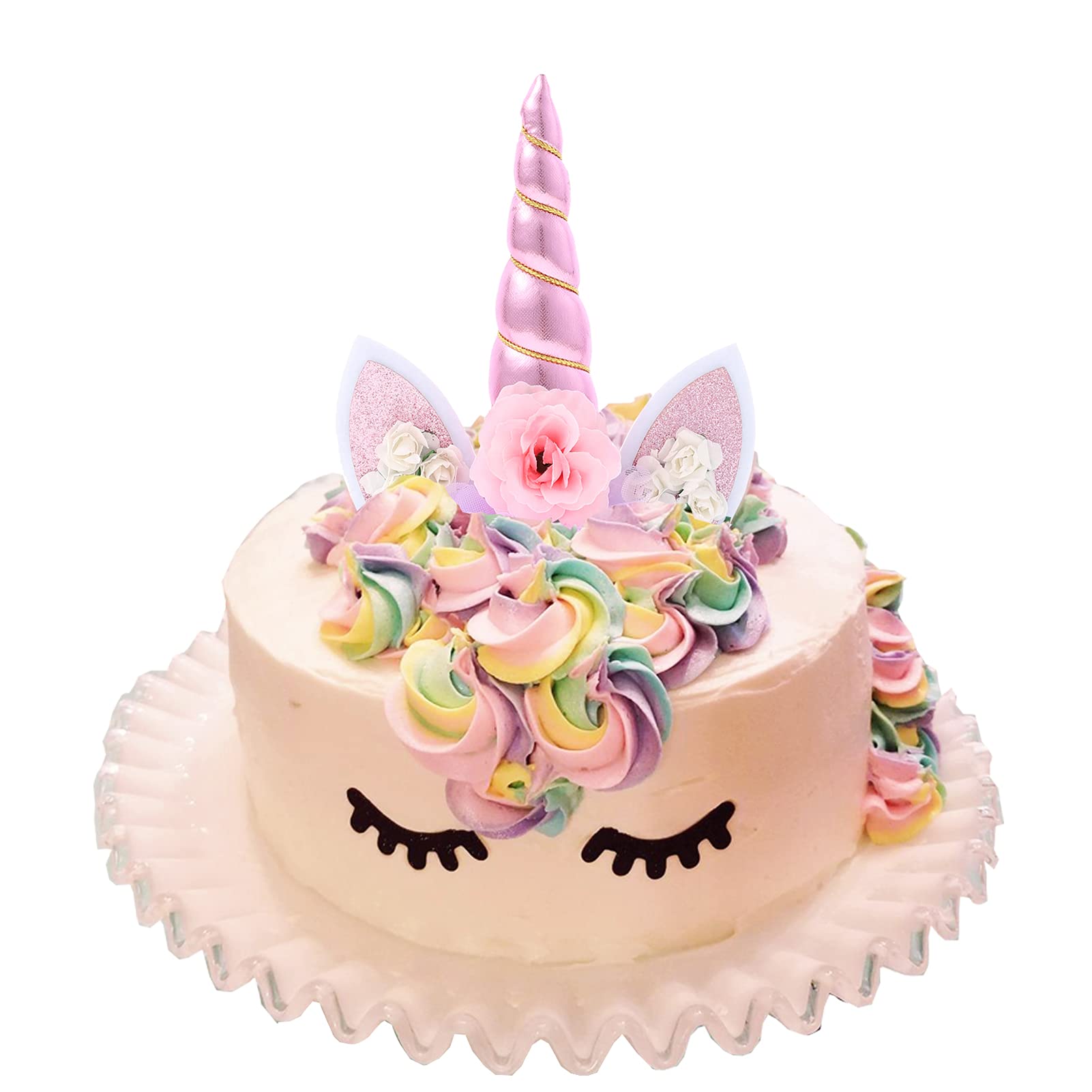 Unicorn Cake Topper Unicorn Birthday Party Supplies Unicorn Cake Decoration Pink Unicorn Horn Cake Topper Unicorn Birthday Decorations for Girls First Birthday Cake Topper with Eyelashes, 5.8 Inch