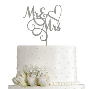 AMINJIE Silver Glitter Mr & Mrs Cake Topper - Wedding, Engagement, Wedding Anniversary Cake Toppers Decorations