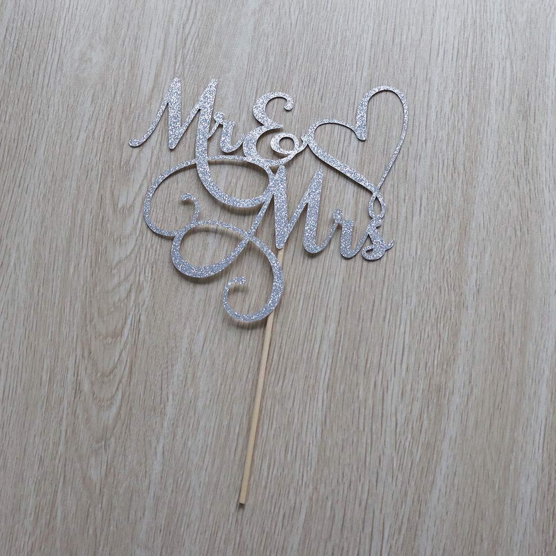 AMINJIE Silver Glitter Mr & Mrs Cake Topper - Wedding, Engagement, Wedding Anniversary Cake Toppers Decorations