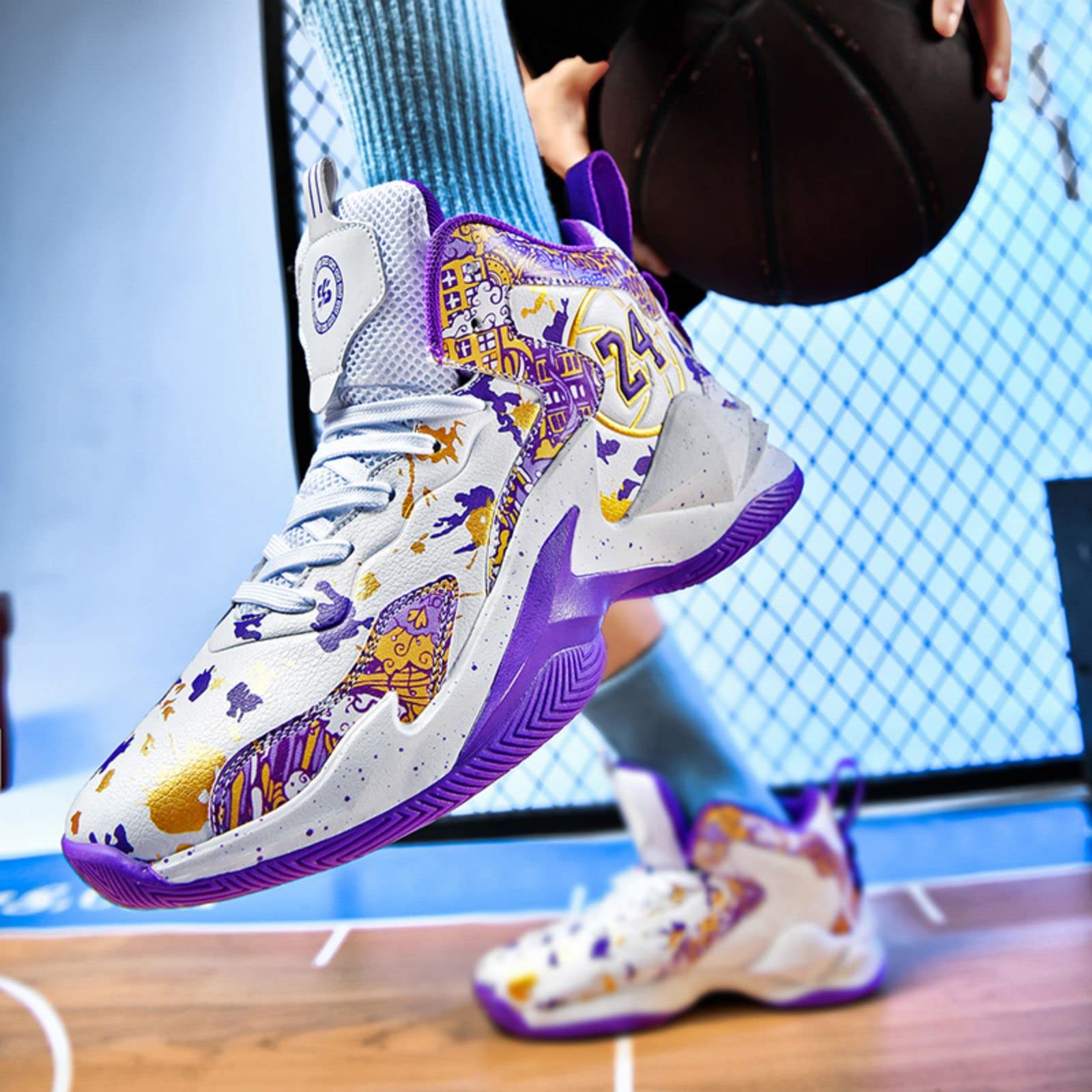 Ucilxi New wear-Resistant high top Basketball Shoes White Purple