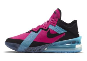 nike men's lebron xviii low neon light fireberry/blk-lt blue fury (cv7562 600) - 9.5