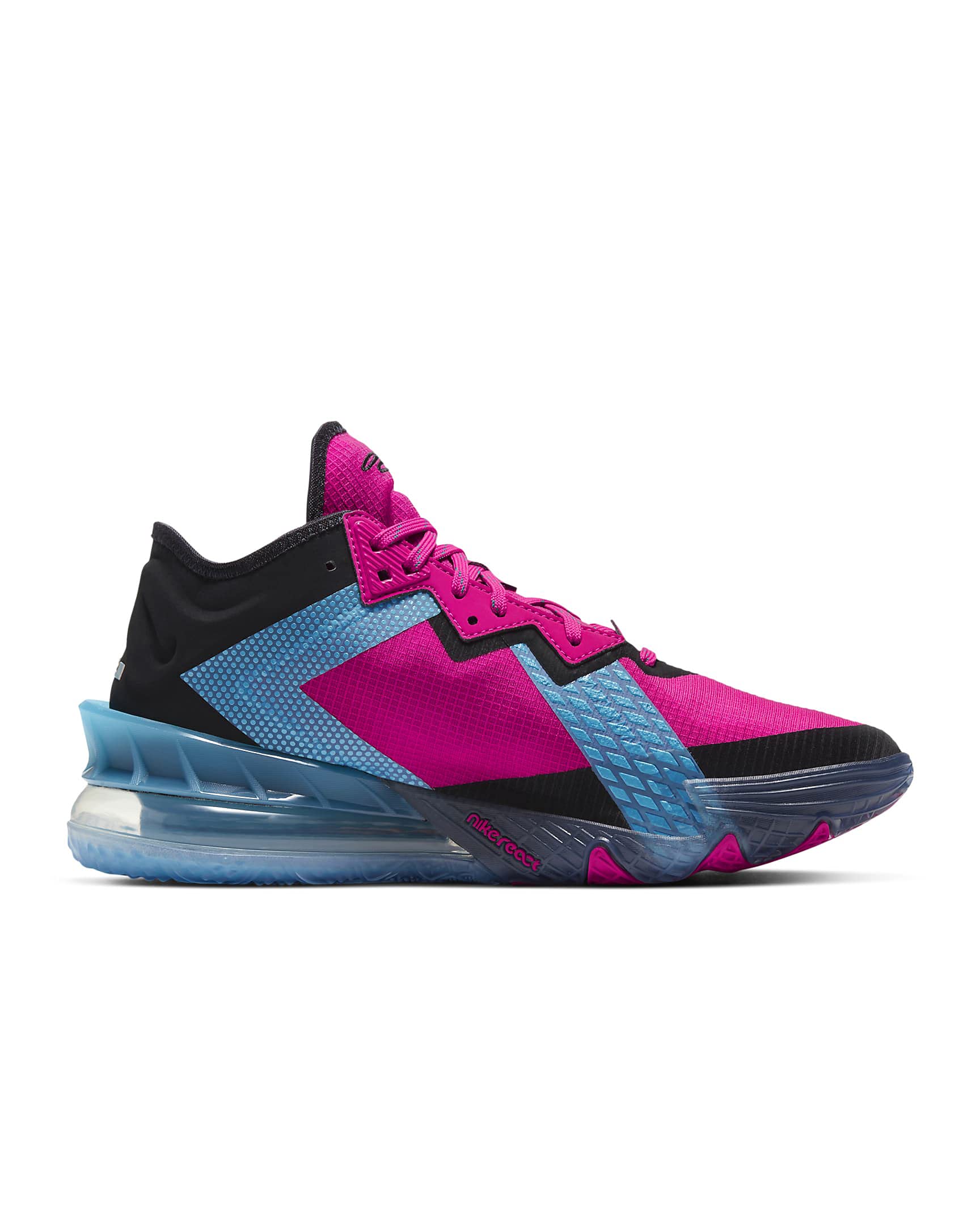 Nike Men's Lebron XVIII Low Neon Light Fireberry/Blk-Lt Blue Fury (CV7562 600) - 9.5