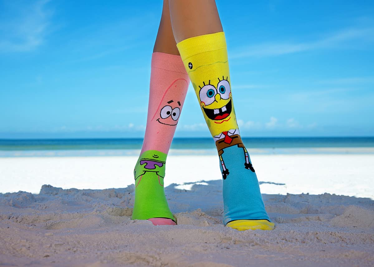 Odd Sox, SpongeBob and Patrick, Novelty Crew Socks, Crazy Fun Graphic Silly 90s