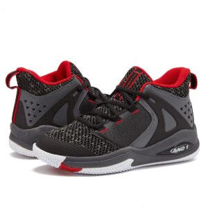 AND1 Takeoff 3.0 Girls & Boys Basketball Shoes, Boys High Top Sneakers - Black/Dark Grey/Red, 1 Little Kid