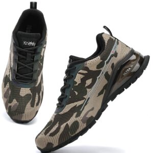 ikunka men's fashion sneakers lightweight breathable walking shoes tennis cross training shoe non slip trail running shoes（camo 11.5）