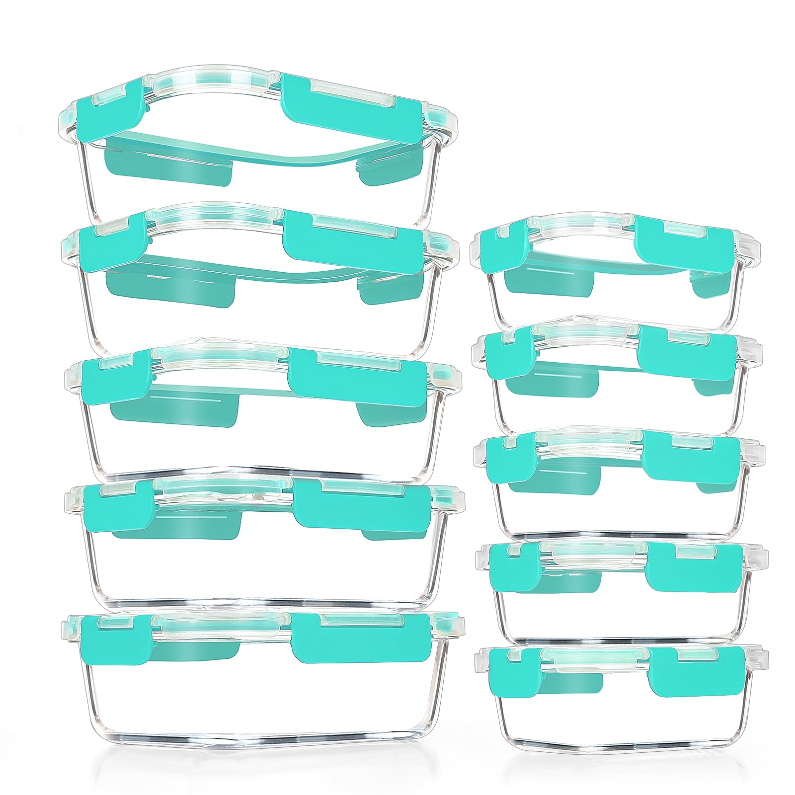 VERONES 10Pack Glass Meal Prep Containers, Airtight Glass Lunch Containers,Stackable Glass Food Storage Containers Set with Lids,Exclusive of BPA, for Microwave,Oven, Freezer&Dishwasher Friendly,Green