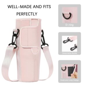 Water Bottle Pouch & Water Bottle Holder with Strap Set, Adjustable Shoulder Hand Strap Removable Fanny Pack Water Bottle Accessories for Stanley Quencher H2.0 Flowstate Tumbler 30 oz 40 oz Pink