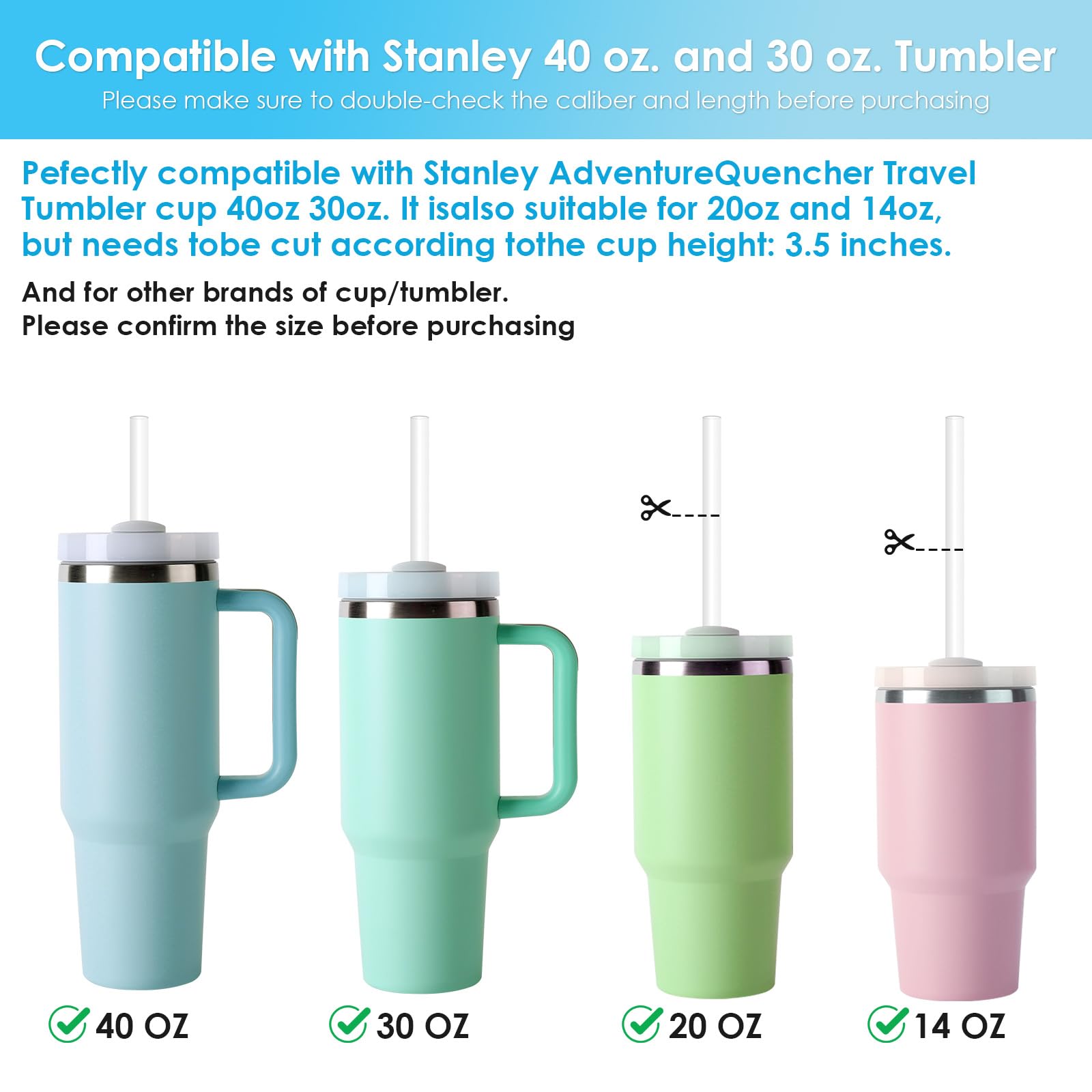 6 Pack Replacement Straws for Stanley 30oz 40 oz Cup Tumbler，Reusable Extra Long Silicone Straws with Cleaning Brush, Compatible with Stanley Quencher H2.0 Flowstate Tumbler(12.2 inch Long,Clear)