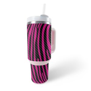 MightySkins Carbon Fiber Skin Compatible with Stanley The Quencher H2.0 FlowState 40 Oz Tumbler - Pink Zebra | Protective, Durable Textured Carbon Fiber Finish | Easy to Apply