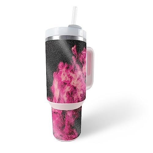 MightySkins Glossy Glitter Skin Compatible with Stanley The Quencher H2.0 FlowState 40 Oz Tumbler - Magenta Smoke | Protective, Durable High-Gloss Glitter Finish | Easy to Apply