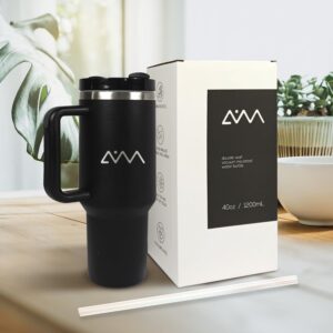 AVM 40 oz Tumbler with Handle and Straw, Vacuum Insulated Stainless Steel Travel Mug for Hot and Cold Drinks, H2.0 Flowstate Technology Quencher Tumbler with Straw and Leakproof Lid