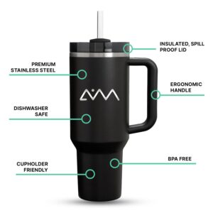 AVM 40 oz Tumbler with Handle and Straw, Vacuum Insulated Stainless Steel Travel Mug for Hot and Cold Drinks, H2.0 Flowstate Technology Quencher Tumbler with Straw and Leakproof Lid