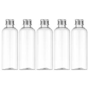 tekson travel bottles 3.4 oz, travel size containers for shampoo, empty travel mouthwash bottles with silvery screw cap (100ml, clear)