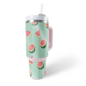 mightyskins glossy glitter skin compatible with stanley the quencher h2.0 flowstate 40 oz tumbler - watermelon patch | protective, durable high-gloss glitter finish | easy to apply