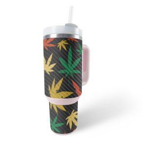 mightyskins carbon fiber skin compatible with stanley the quencher h2.0 flowstate 40 oz tumbler - rastafari kush | protective, durable textured carbon fiber finish | easy to apply