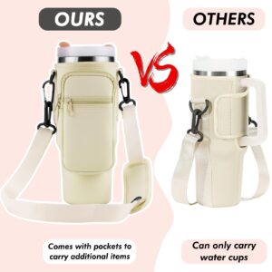 URSKYTOUS 4Pcs Stanley Cup Holder with Strap for Stanley 40oz Tumbler Water Bottle Carrier Bag Holder Accessory for Stanley Quencher H2.0 Flowstate, Stanley Adventure Quencher 40 oz Tumbler (Apricot)