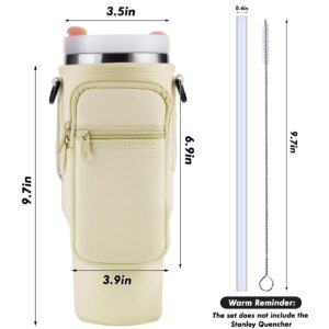 URSKYTOUS 4Pcs Stanley Cup Holder with Strap for Stanley 40oz Tumbler Water Bottle Carrier Bag Holder Accessory for Stanley Quencher H2.0 Flowstate, Stanley Adventure Quencher 40 oz Tumbler (Apricot)