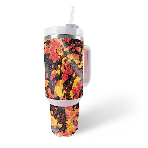 MightySkins Glossy Glitter Skin Compatible with Stanley The Quencher H2.0 FlowState 40 Oz Tumbler - Warm Modern Camo | Protective, Durable High-Gloss Glitter Finish | Easy to Apply