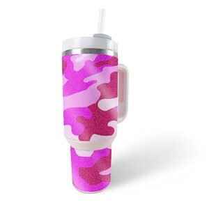 MightySkins Glossy Glitter Skin Compatible With Stanley The Quencher H2.0 FlowState 40 Oz Tumbler - Pink Camo | Protective, Durable High-Gloss Glitter Finish | Easy to Apply, Remove, and Change Styles