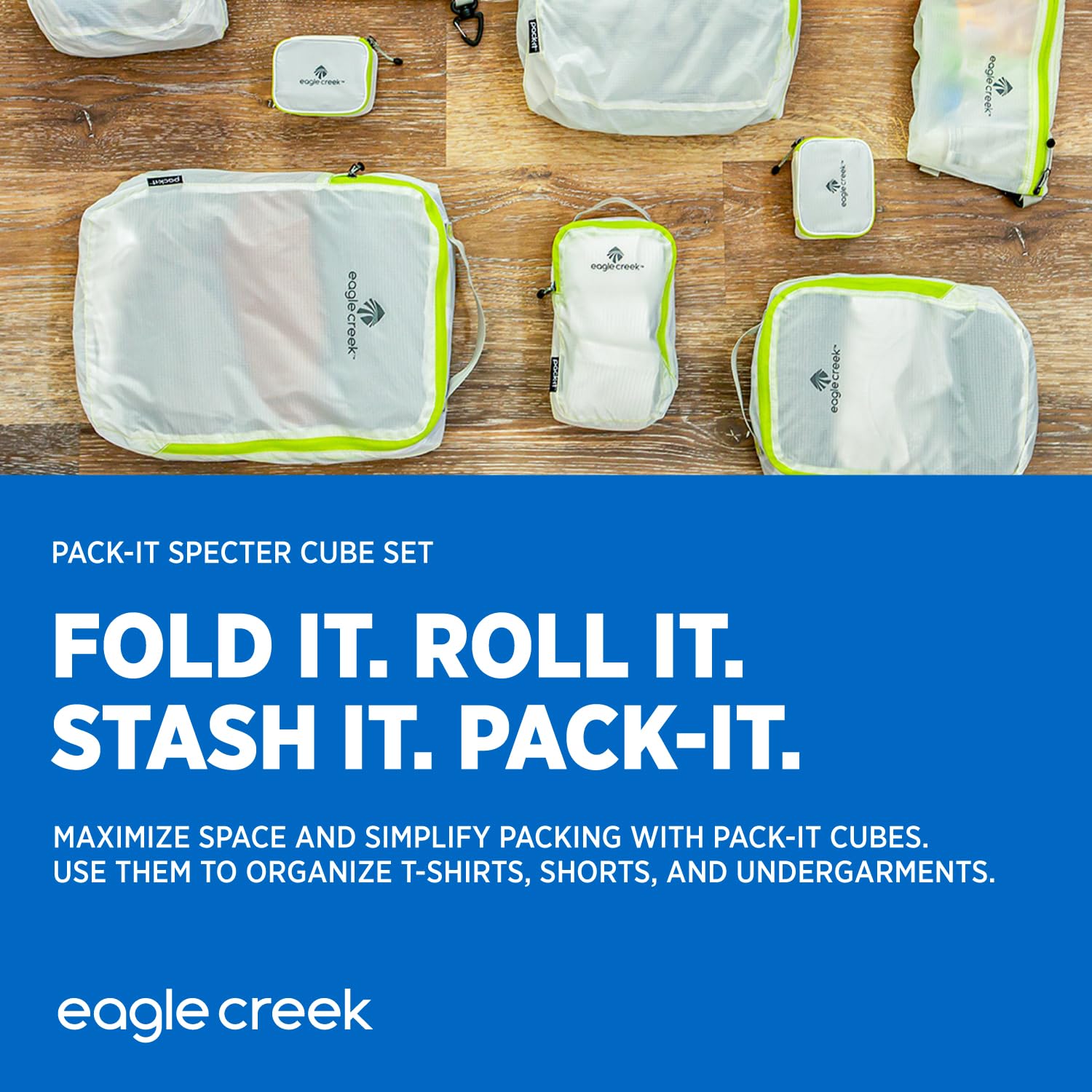 Eagle Creek Pack-It Specter Packing Cubes Set XS/S/M - Durable, Ultra-Lightweight and Water-Resistant Ripstop Fabric Suitcase Organizer Bags for Clothing and Gear, White/Strobe