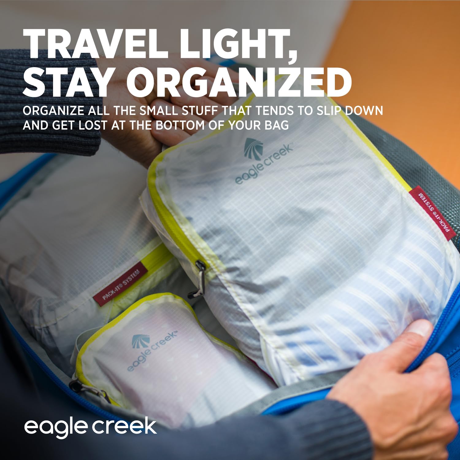 Eagle Creek Pack-It Specter Packing Cubes Set XS/S/M - Durable, Ultra-Lightweight and Water-Resistant Ripstop Fabric Suitcase Organizer Bags for Clothing and Gear, White/Strobe