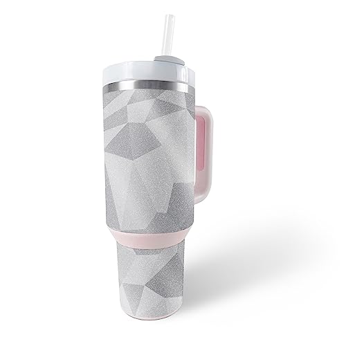 MightySkins Glossy Glitter Skin Compatible with Stanley The Quencher H2.0 FlowState 40 Oz Tumbler - Gray Polygon | Protective, Durable High-Gloss Glitter Finish | Easy to Apply