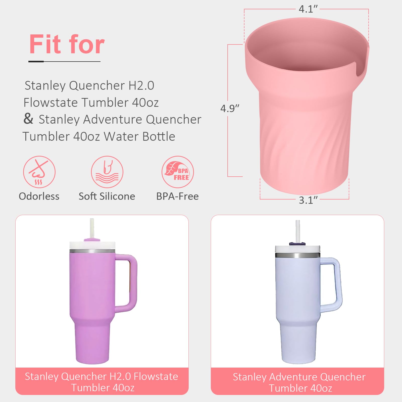 Bravace Silicone Boot for Stanley Cup Accessories, 5pcs Straw Cover Cap Compatible with Stanley 30&40 Oz Tumbler with Handle, Boot Sleeve Cover Fit with Stanley H2.0 FlowState 40oz Tumbler(Pink)