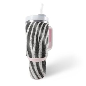mightyskins glossy glitter skin compatible with stanley the quencher h2.0 flowstate 40 oz tumbler - zebra closeup | protective, durable high-gloss glitter finish | easy to apply