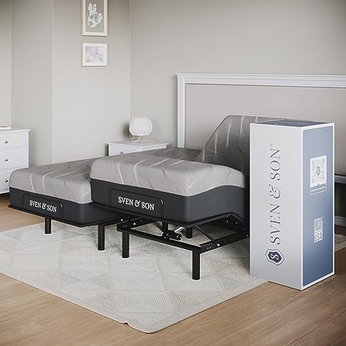 Sven & Son Essential Adjustable Bed Base (Frame) + 14 inch Hybrid Spring Matt (Medium Soft), Easy Assembly, Head and Foot Lift, Memory Positions, Zero Gravity, Wireless Remote - Split King