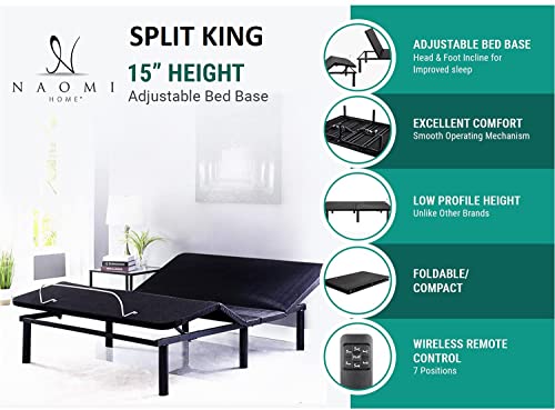 Split King Adjustable Base King Size 15" Split King Adjustable Bed Frame with Remote Base de Cama King Size Adjustable Bed Frame Black King Size Bed with 7 Positions Foldable Electric Adjustable Beds