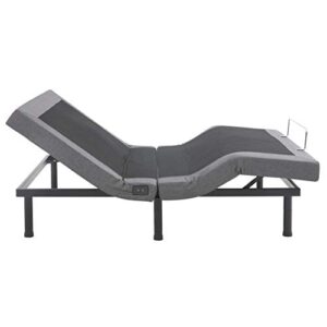 Adjustable Comfort Upholstered Adjustable Bed Base with Massage, Wireless Remote, Three Leg Heights, and USB Ports-Ergonomic, Twin XL, Dark Grey