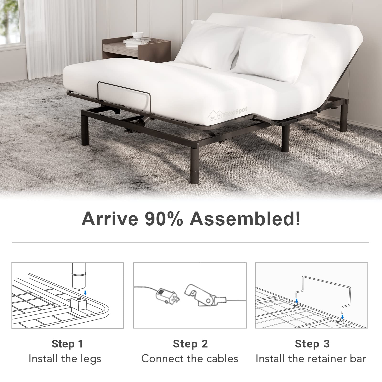 FLEXISPOT S2,Adjustable Bed Frame Base Queen,Whisper Quiet Durable Motor,Zero Gravity,Mattress Holders, 3-Step Assembly.