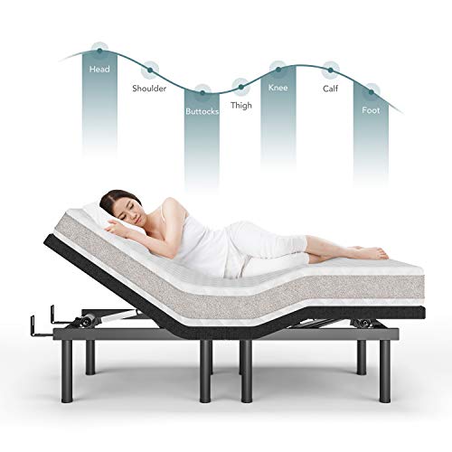 Furgle Adjustable Bed Base Frame Queen Ergonomic Adjustable Bed Base Double Motor Bed Frame with Massage, 2 USB Ports, Wireless Remote Control, Adjustable Mattress Retainer Bar