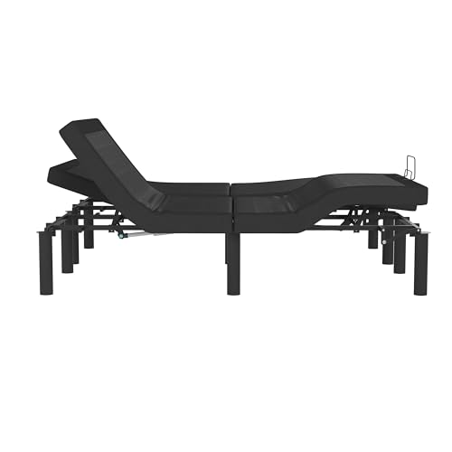 EMMA + OLIVER Irving Adjustable Bed Base - Black Upholstered Frame - Independent Head & Foot Incline - Split King - Adjustable Height Legs - Wireless Remote Control