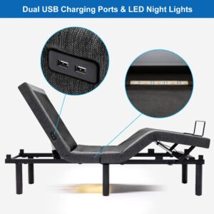 S*MAX Adjustable Bed Frame Twin XL Dual Motors Dual USB Ports Wireless Remote Control Night Light Zero Clearance Zero gravity Anti-Snoring Adjustable Bed Base Head and Foot Incline