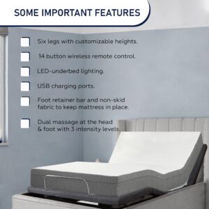 Nutan, 15" Split Adjustable Bed Frame Base with Mattress 3 Programmable Positions, Head and Foot Incline, Massage System, and LED Ambient Lighting, Made for All Types of Mattresses