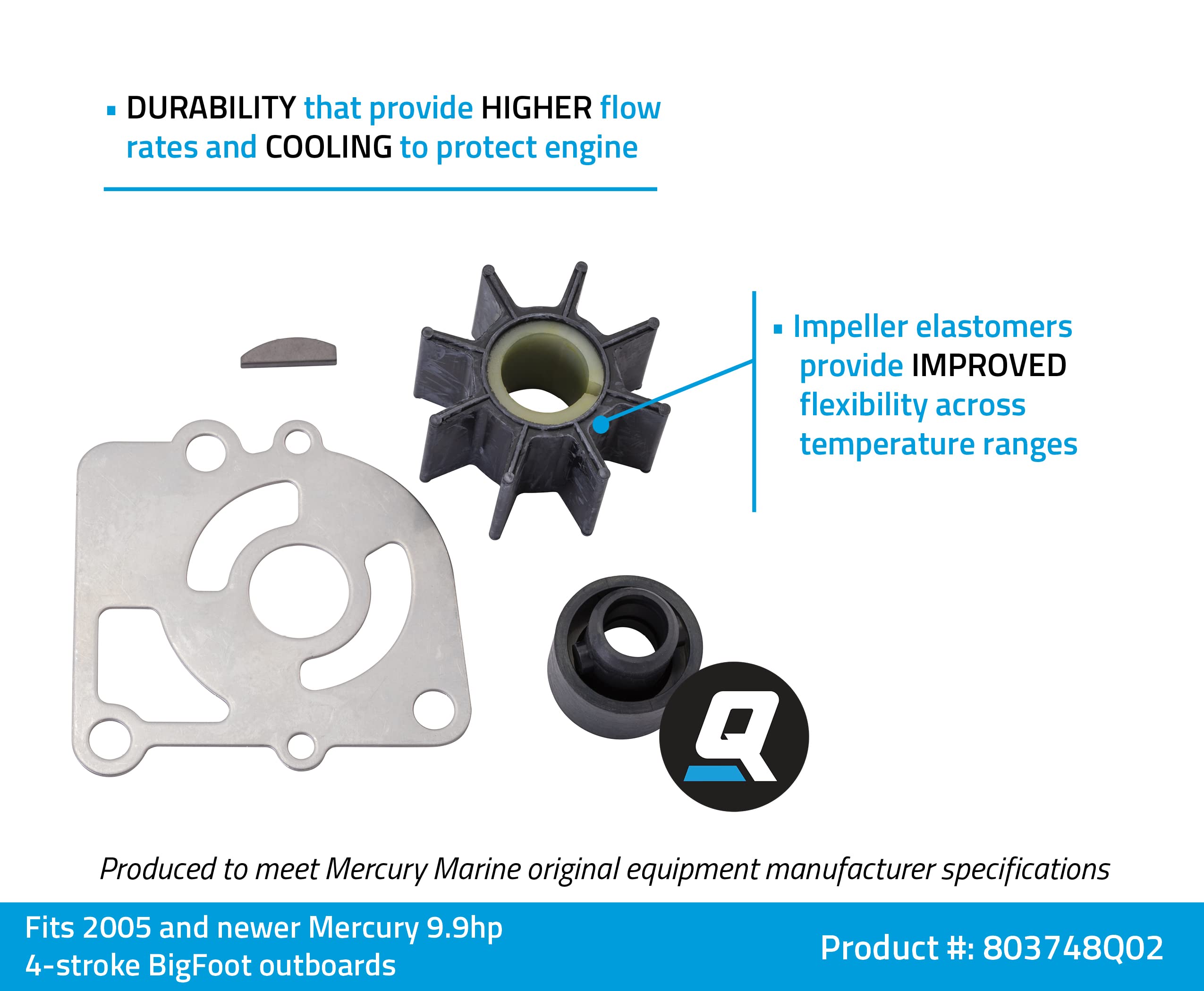 Quicksilver 803748Q02 Water Pump Impeller Repair Kit for Mercury 9.9 Hp 4-Stroke Bigfoot Outboards