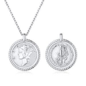 mercury dime coin pendant necklace, 925 sterling silver vintage american coin round medallion pendant with 18" chain necklace mothers day jewelry gifts for moms