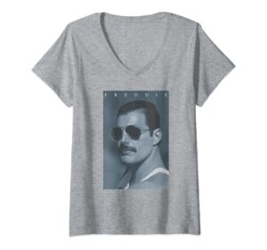 womens freddie mercury official blue shades photo v-neck t-shirt