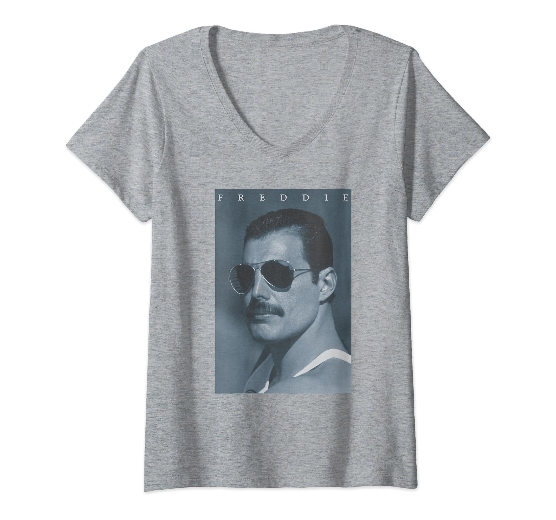 Womens Freddie Mercury Official Blue Shades Photo V-Neck T-Shirt