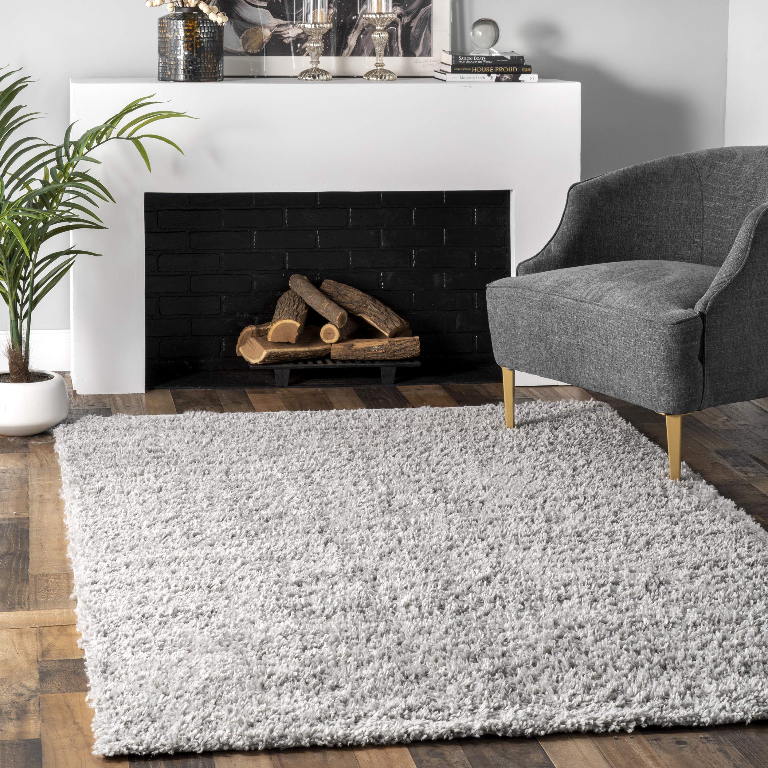 nuLOOM Kara Solid Shag Area Rug - 8x11 Shag Area Rug Casual Grey/Ivory Rugs for Living Room Bedroom Dining Room Nursery