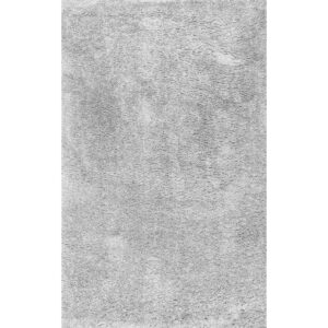 nuLOOM Kara Solid Shag Area Rug - 8x11 Shag Area Rug Casual Grey/Ivory Rugs for Living Room Bedroom Dining Room Nursery