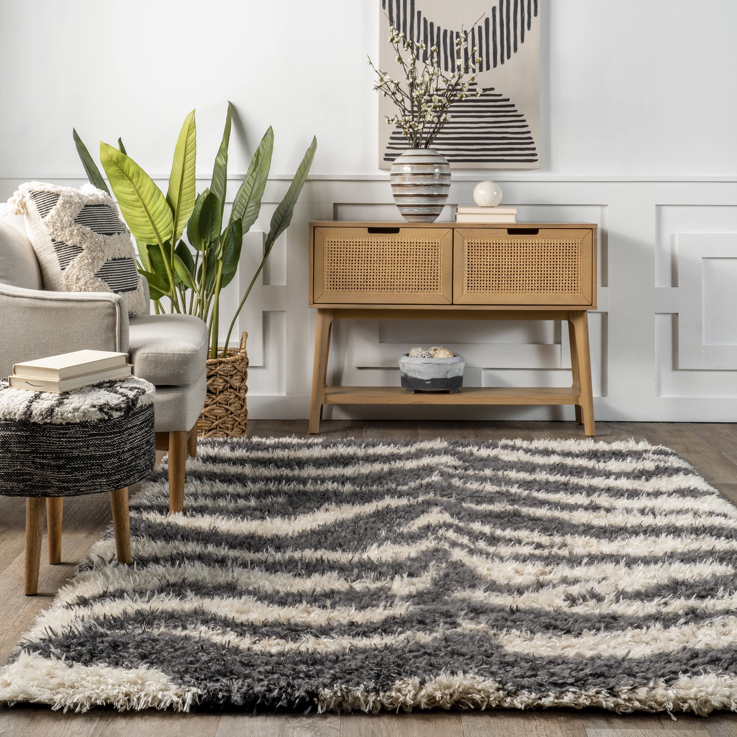 nuLOOM Jolicia Zebra Transitional Shag Area Rug, 8x10, Ivory